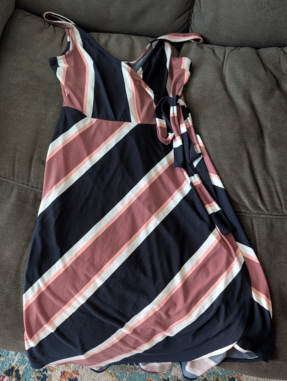 Express Navy and Dusty Rose Striped Wrap Dress